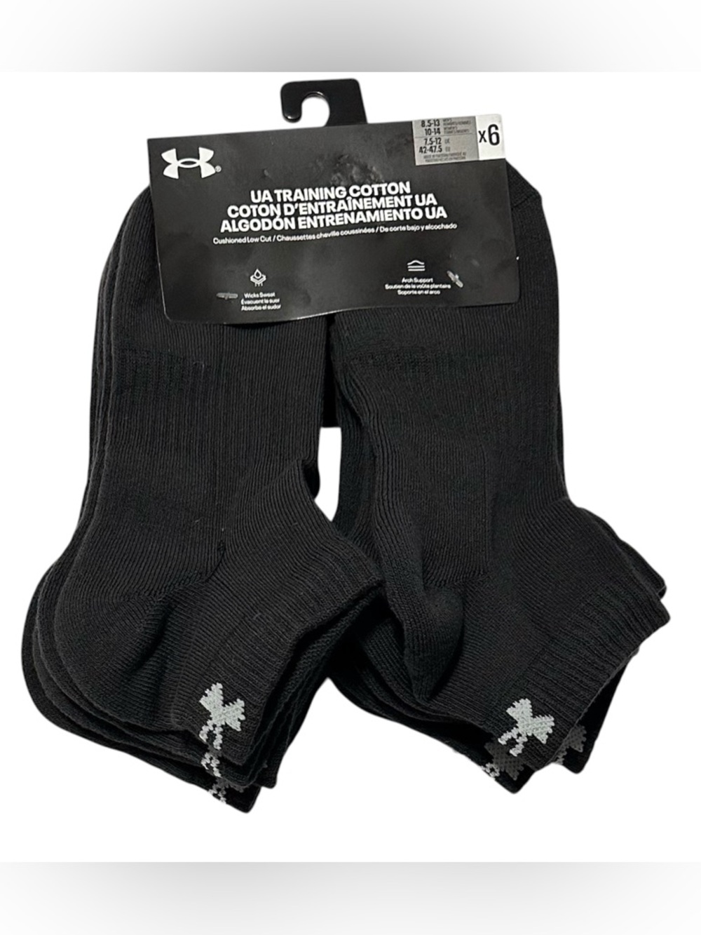 Under Armour Training Cotton 6-Pairs Men's Low Cut Socks Large 8.5-13 Black
